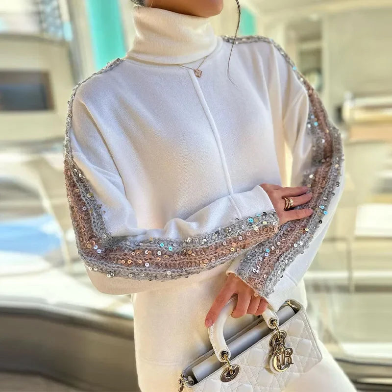 Elysian™ Set mit Glänzendem Sweatshirt und Hohem Kragen / Für Frauen, die Mit Stil und Weichheit Glänzen!