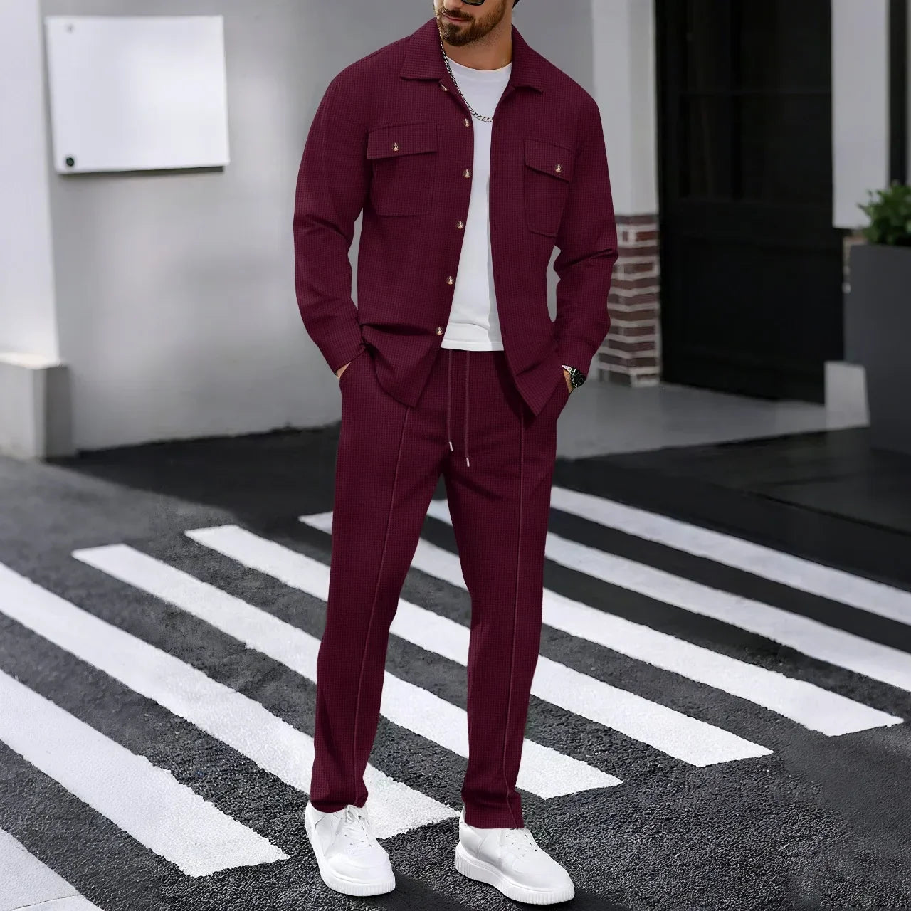 Erik™ Premium-Set aus strukturierter Strickware mit Button-down-Hemd