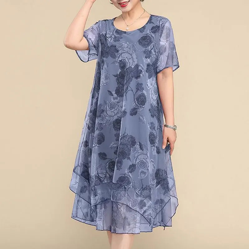 Nice™ Blumenkleid aus Premium-Chiffon mit Doppellage und asymmetrischem Saum