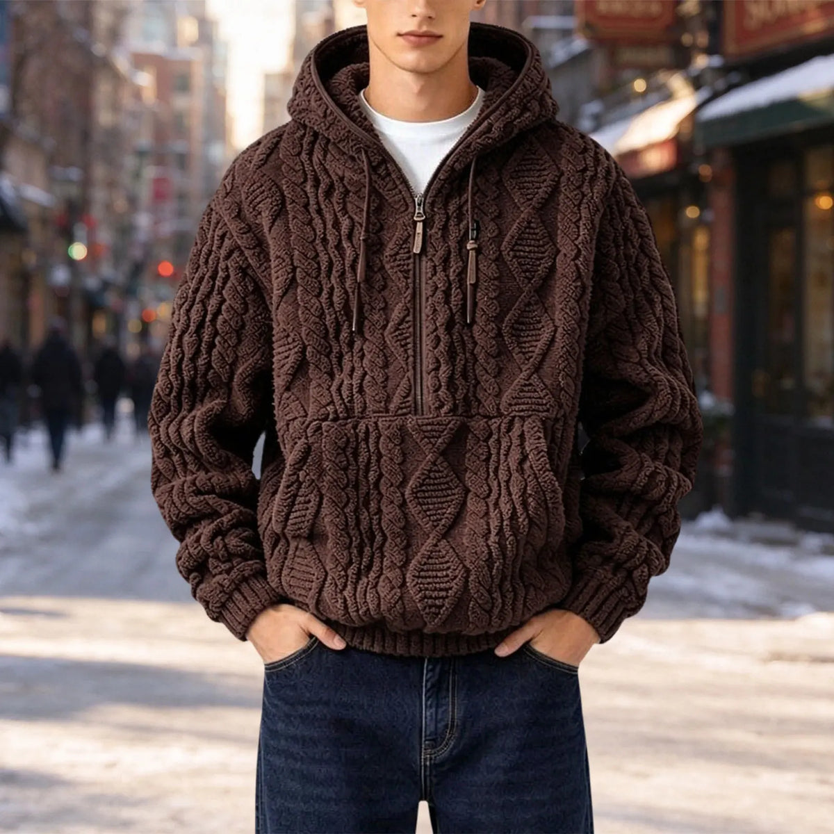 Everett™ Kapuzenpullover aus kräftigem Strick mit Half-Zip und großer Kapuze