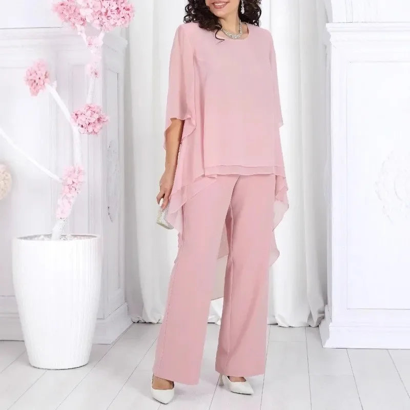 Aurevielle™ Set Mit Asymmetrischer Bluse in Lagenoptik und Weiter Pantalonhose