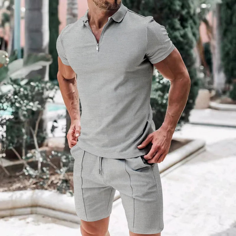 Pietro™ Premium-Strickset mit Struktur mit Zip-Poloshirt