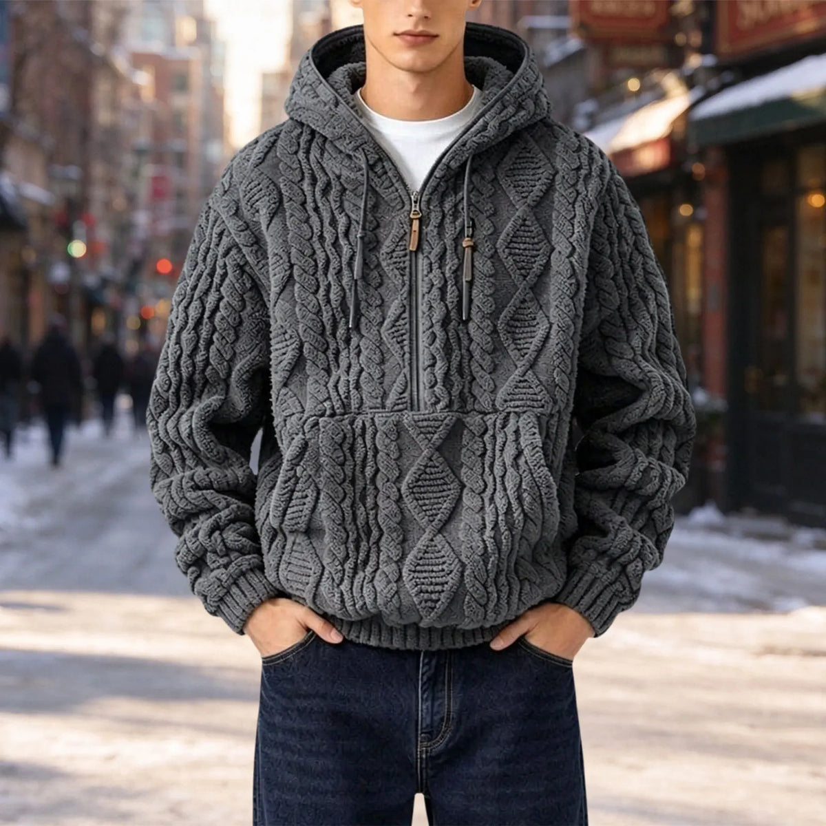 Everett™ Kapuzenpullover aus kräftigem Strick mit Half-Zip und großer Kapuze