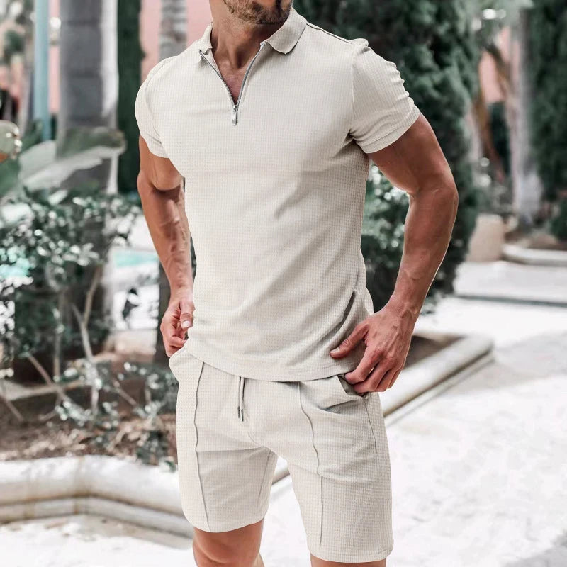Pietro™ Premium-Strickset mit Struktur mit Zip-Poloshirt