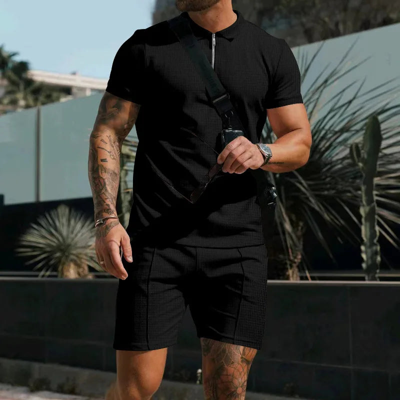 Pietro™ Premium-Strickset mit Struktur mit Zip-Poloshirt
