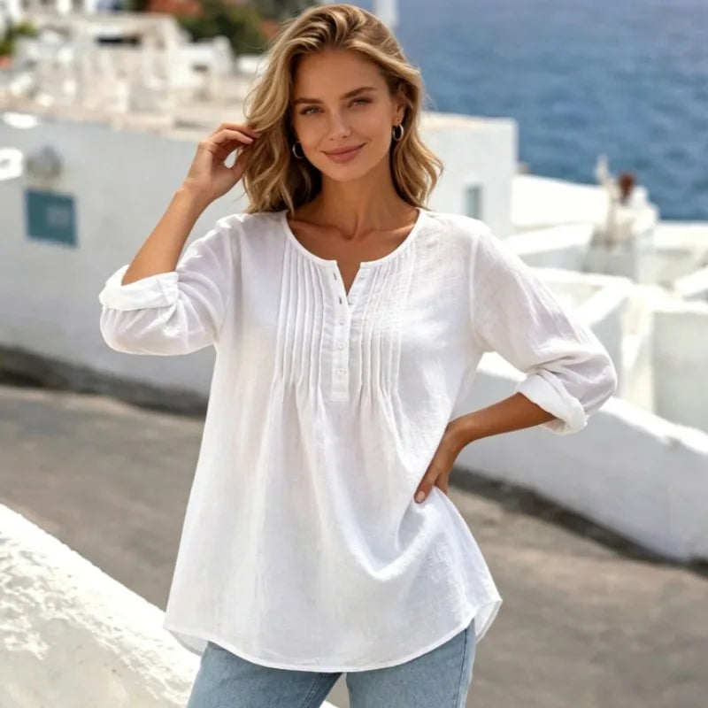 Nerea™ Bluse mit Frontplissees, Knöpfen am Ausschnitt und Weiter Passform