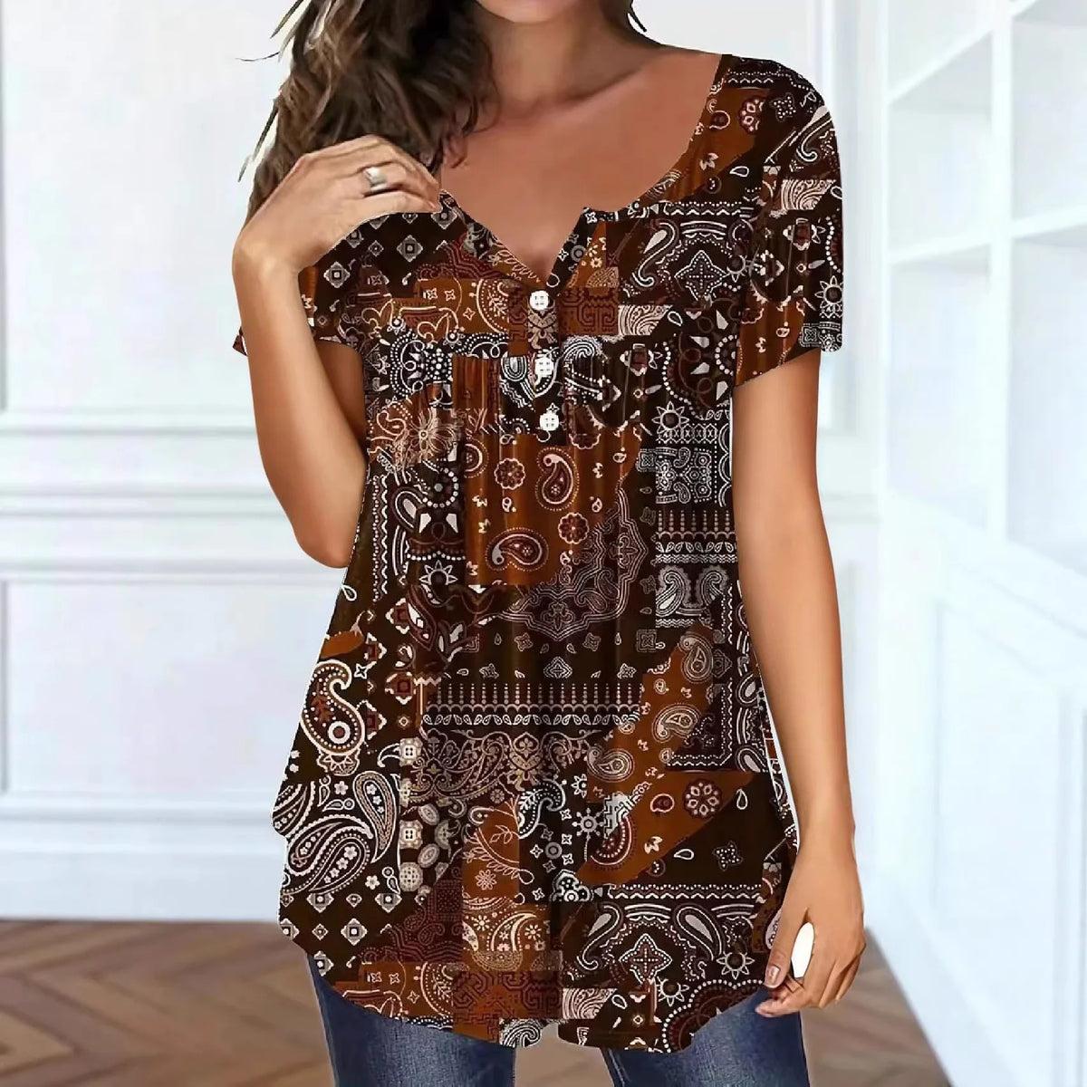 Bluse Ismera™ mit Paisleymuster, Ornamentalen Details und Lockerem Schnitt