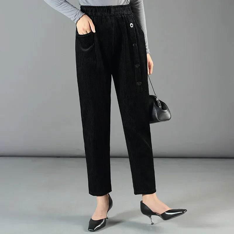 Lünelle™ Samtgefütterte Hose mit Zierknöpfen / Gemütlichkeit und Stil an kalten Tagen!