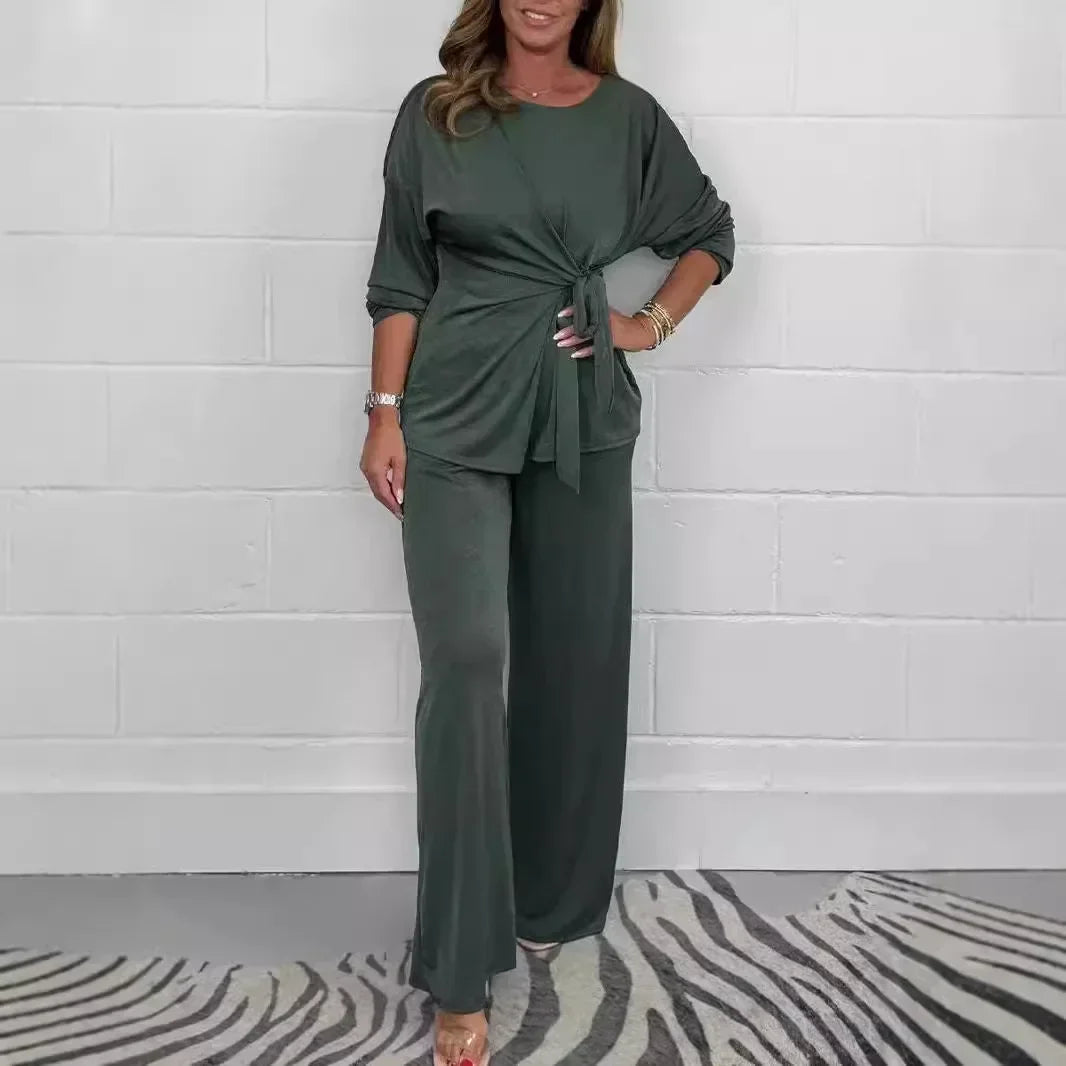 Aurelle™ Premium-Strickset mit Bluse mit Frontschnürung und fließender Hose / Das Wildcard-Teil der modernen Garderobe!