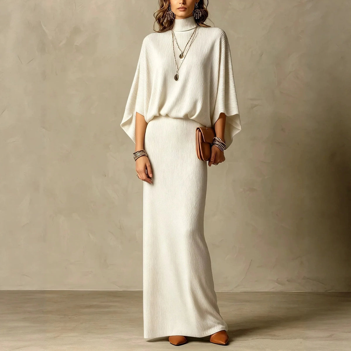 Vicenza™ Set mit Hochgeschlossener Bluse und Langem Rock mit Geradem Fall