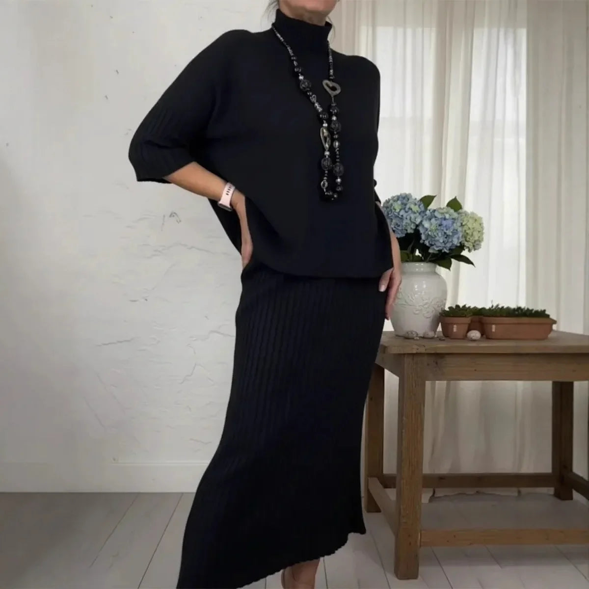 Marselha™ Set mit Rollkragen-Top und geripptem Midirock