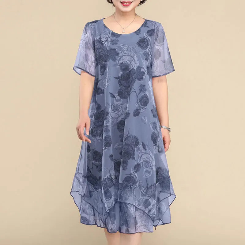 Nice™ Blumenkleid aus Premium-Chiffon mit Doppellage und asymmetrischem Saum