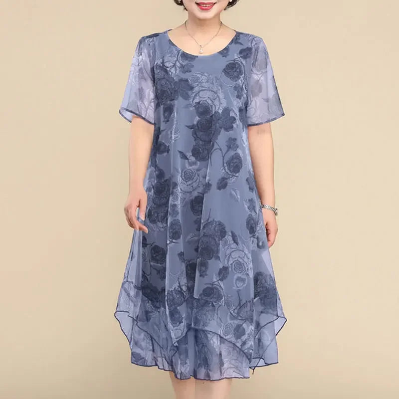 Nice™ Blumenkleid aus Premium-Chiffon mit Doppellage und asymmetrischem Saum