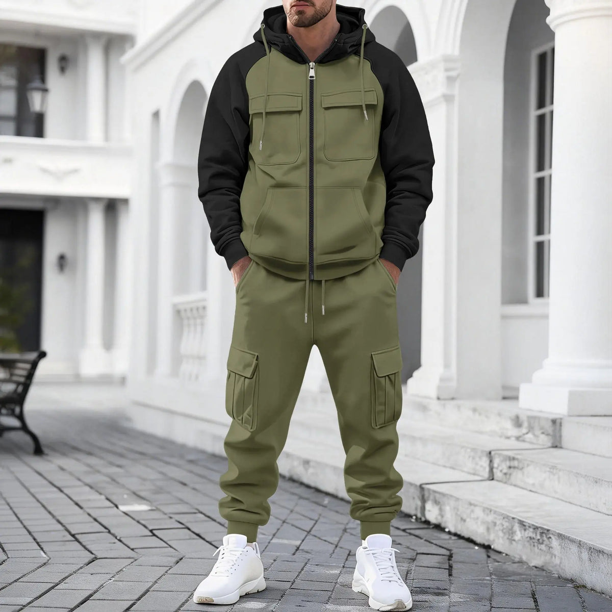 Lennox™ Set mit zweifarbiger Jacke, Metallreißverschluss und Cargo-Joggerhose