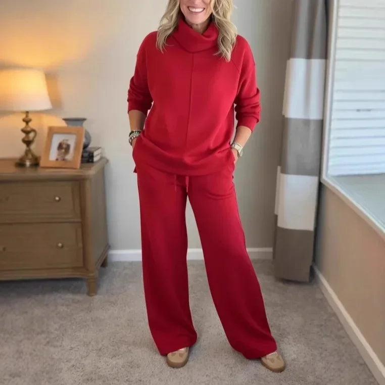 AlpenBliss™ - Set mit Thermischer Rollkragenbluse und Bequemer, Gerader Hose / Elegantes Design, das Sie Warm Durch die Kalte Jahreszeit Begleitet