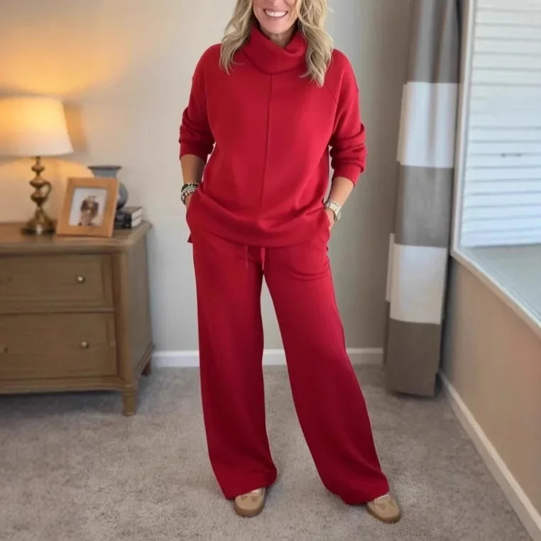 AlpenBliss™ - Set mit Thermischer Rollkragenbluse und Bequemer, Gerader Hose / Elegantes Design, das Sie Warm Durch die Kalte Jahreszeit Begleitet