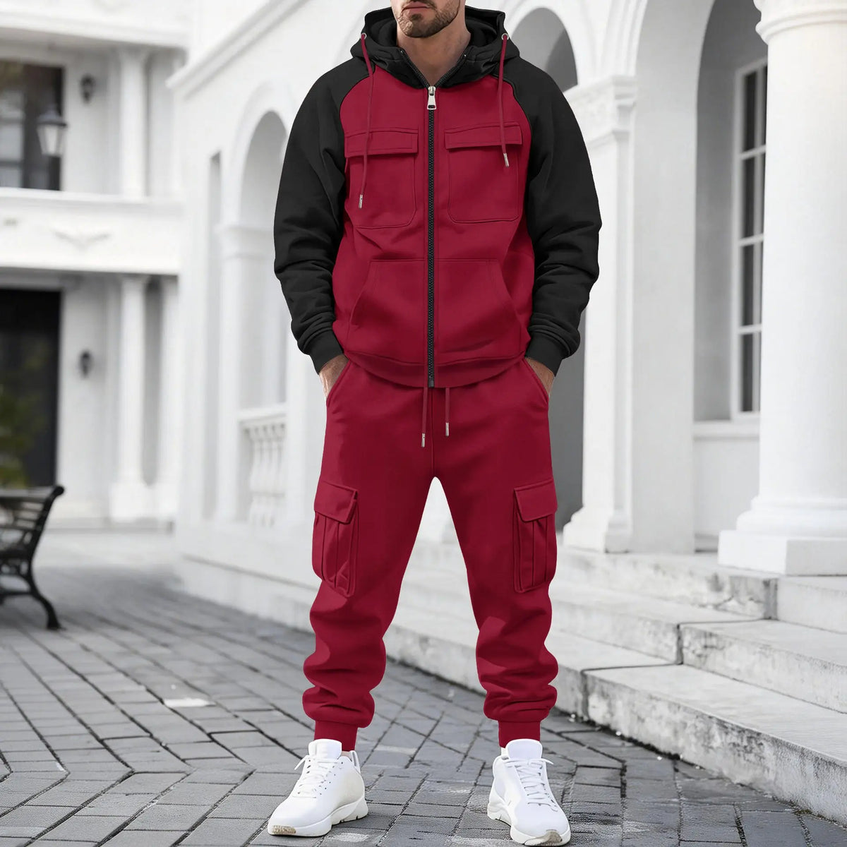 Lennox™ Set mit zweifarbiger Jacke, Metallreißverschluss und Cargo-Joggerhose