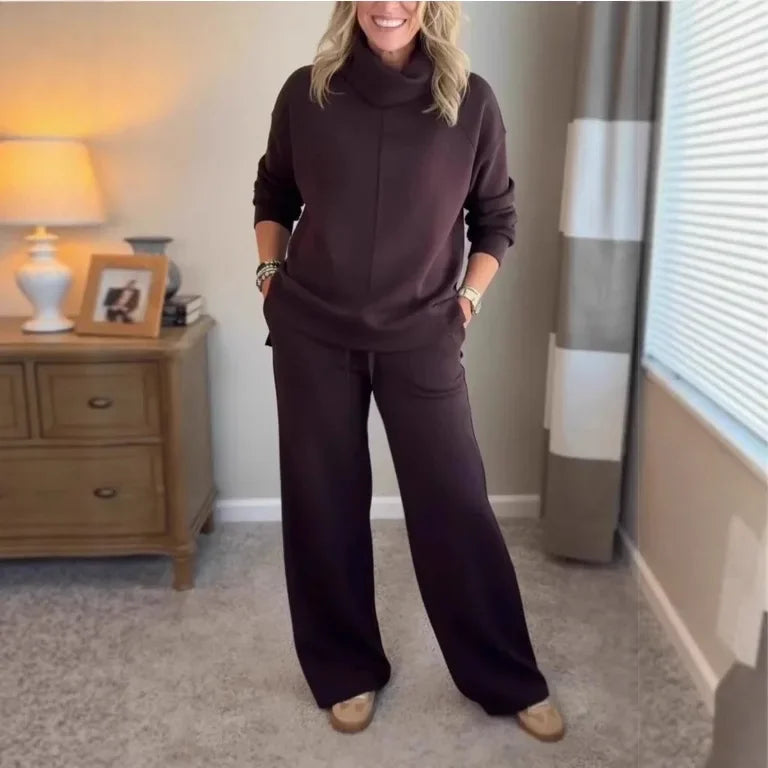 AlpenBliss™ - Set mit Thermischer Rollkragenbluse und Bequemer, Gerader Hose / Elegantes Design, das Sie Warm Durch die Kalte Jahreszeit Begleitet