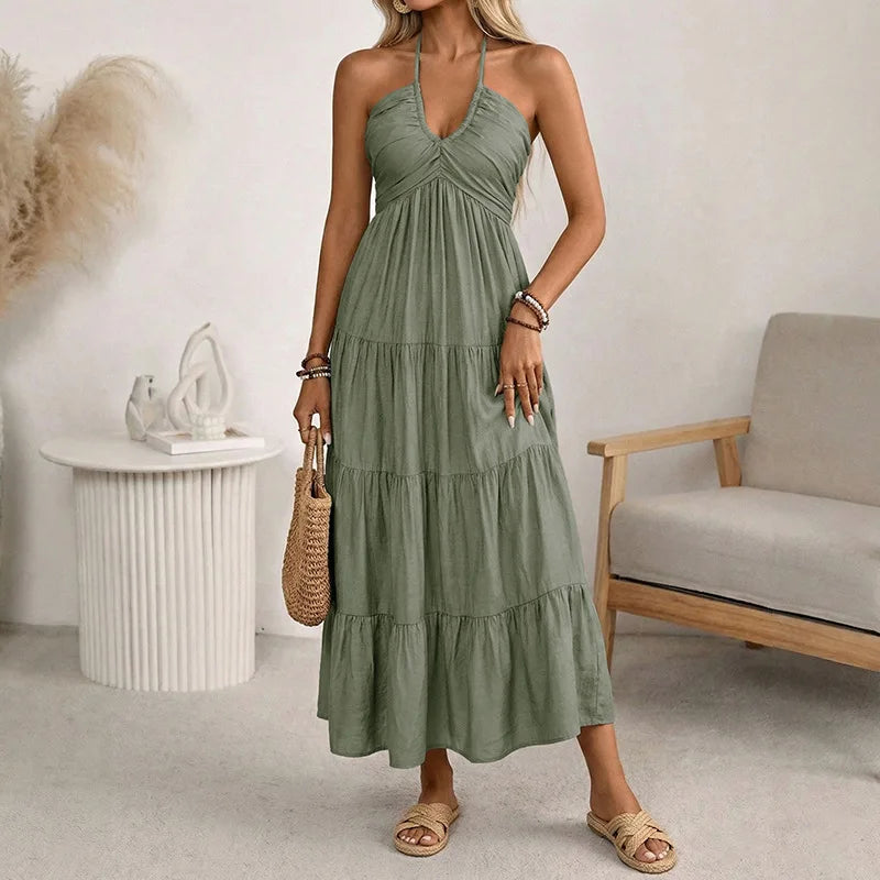 Solara Breeze™ Kleid Mit Halterneck-Ausschnitt und Weitem Stufenrock