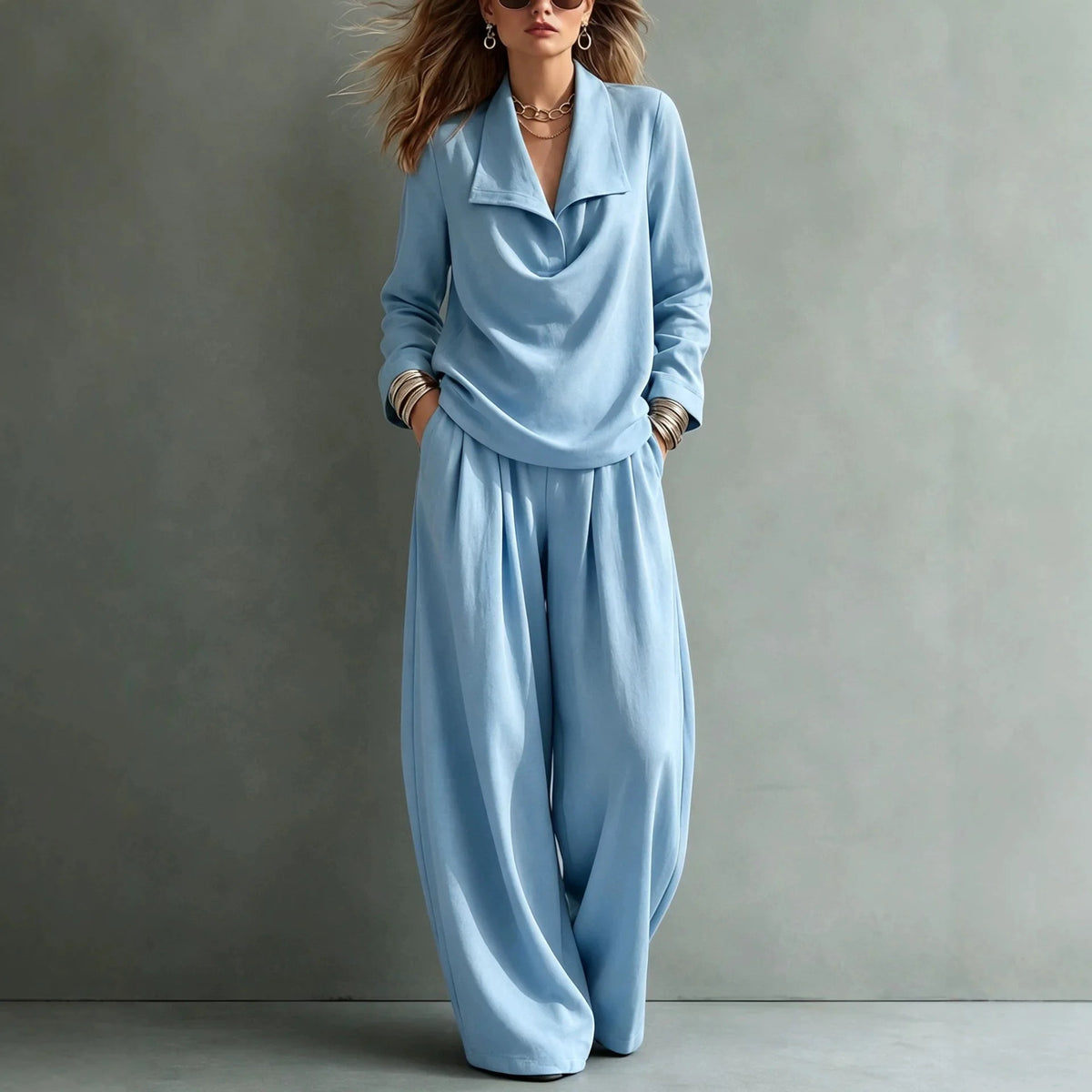 Set Linden™ mit Oberteil mit Drapé-Ausschnitt und weit geschnittener Hose