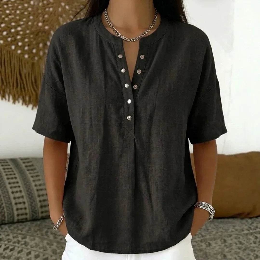 Bluse Ambrina™ mit Zarten Knöpfen am Ausschnitt und Lockerem Schnitt