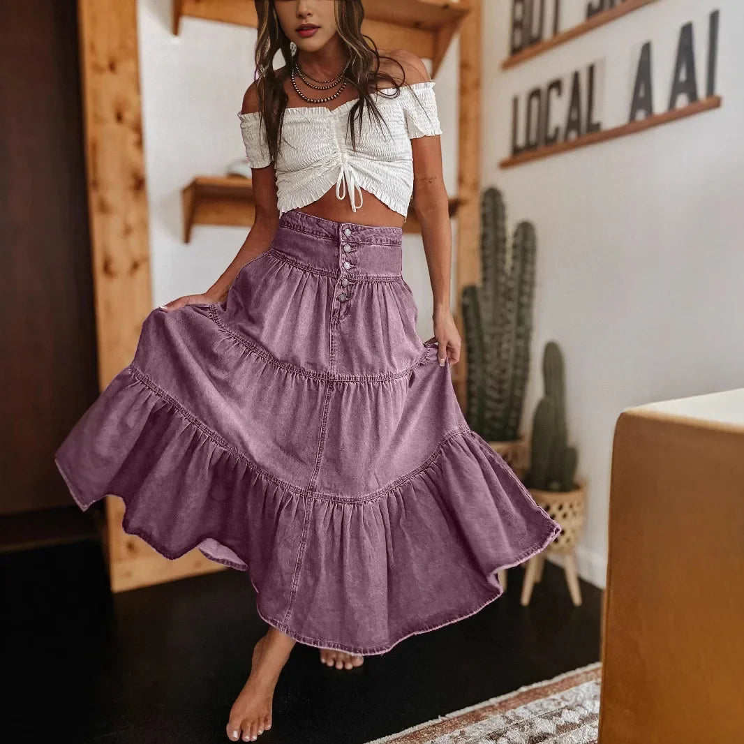 Belle Prairie™ Jeansrock Mit Fließenden Stufenlagen Im Used-Look