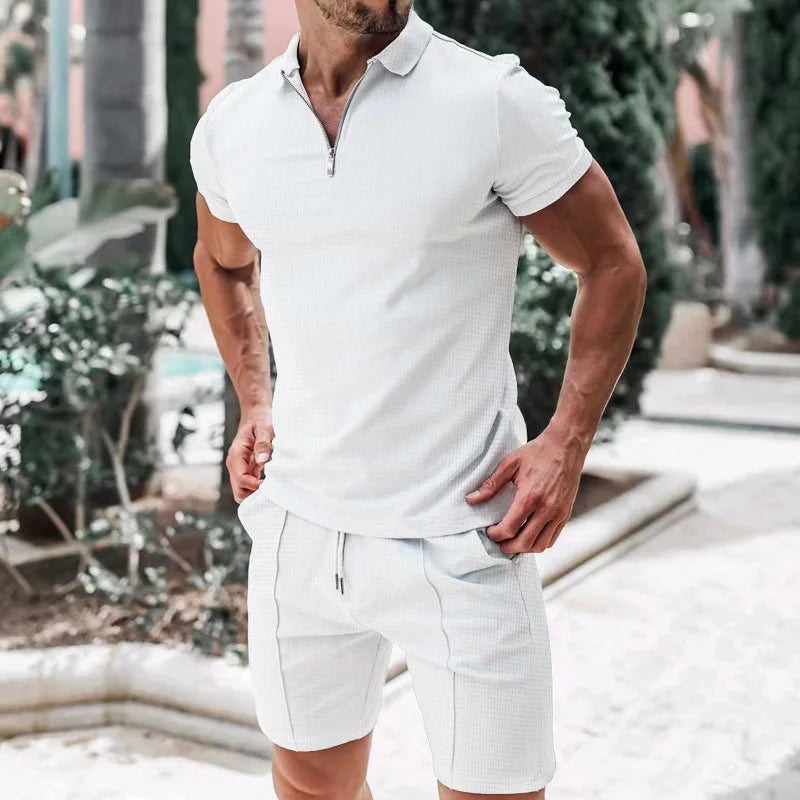 Pietro™ Premium-Strickset mit Struktur mit Zip-Poloshirt