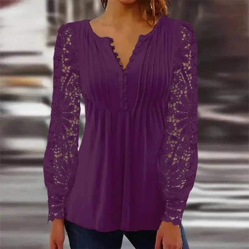 Bluse Verenice™ mit Transparenten Ärmeln aus Blumenspitze und Eleganten Brustfalten