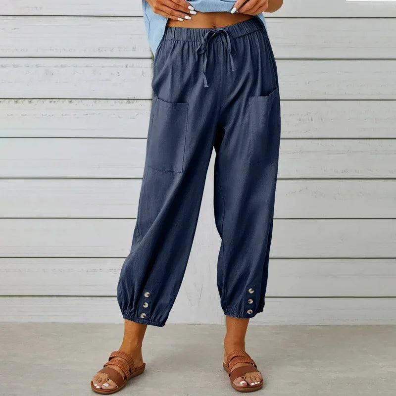 Kobe™ Baumwoll-Leinen-Hose mit Fronttaschen und verstellbarem Kordelzug
