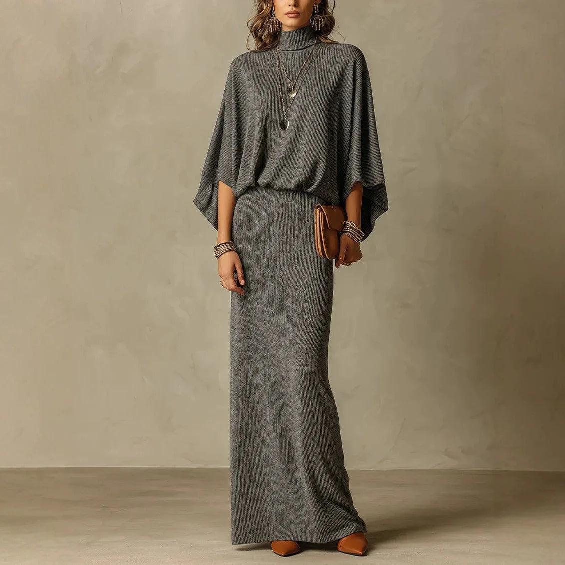 Vicenza™ Set mit Hochgeschlossener Bluse und Langem Rock mit Geradem Fall