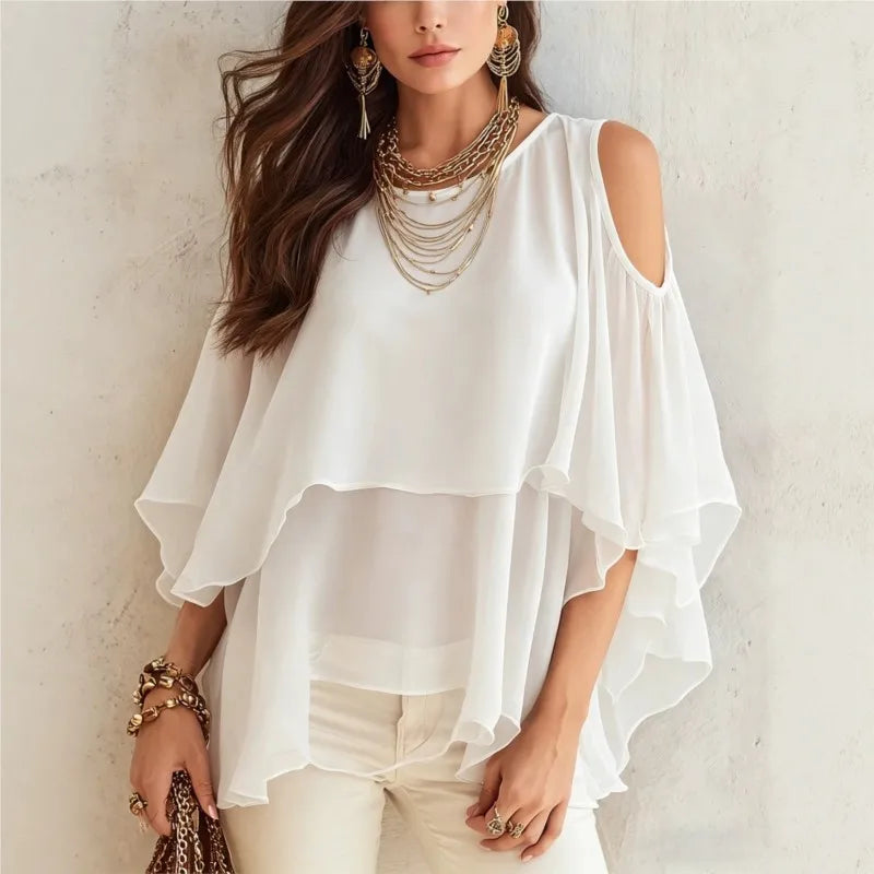 Bluse Fiona™ mit Schulter-Cut-outs, fließenden Ärmeln und Volants