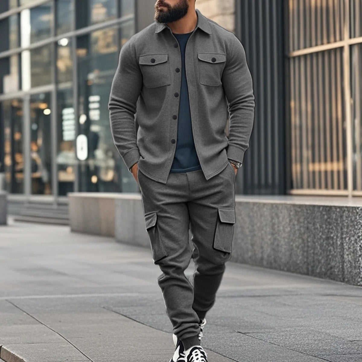 Set Henning™ aus Sweatstoff mit Langarmhemd und Cargo-Hose