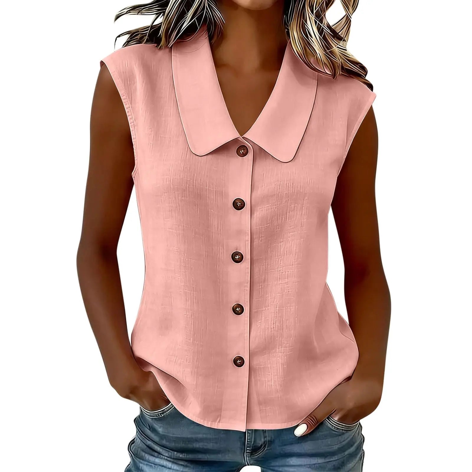 Celinea™ Baumwoll-Leinen-Bluse Mit Elegantem Kragen Und Vorderen Knöpfen