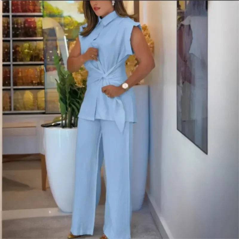 Damen-Set und Hemd aus Baumwollmischung mit Schleifendetail / Zeitgemäße Schneiderkunst mit einem femininen Hauch von Präzision!