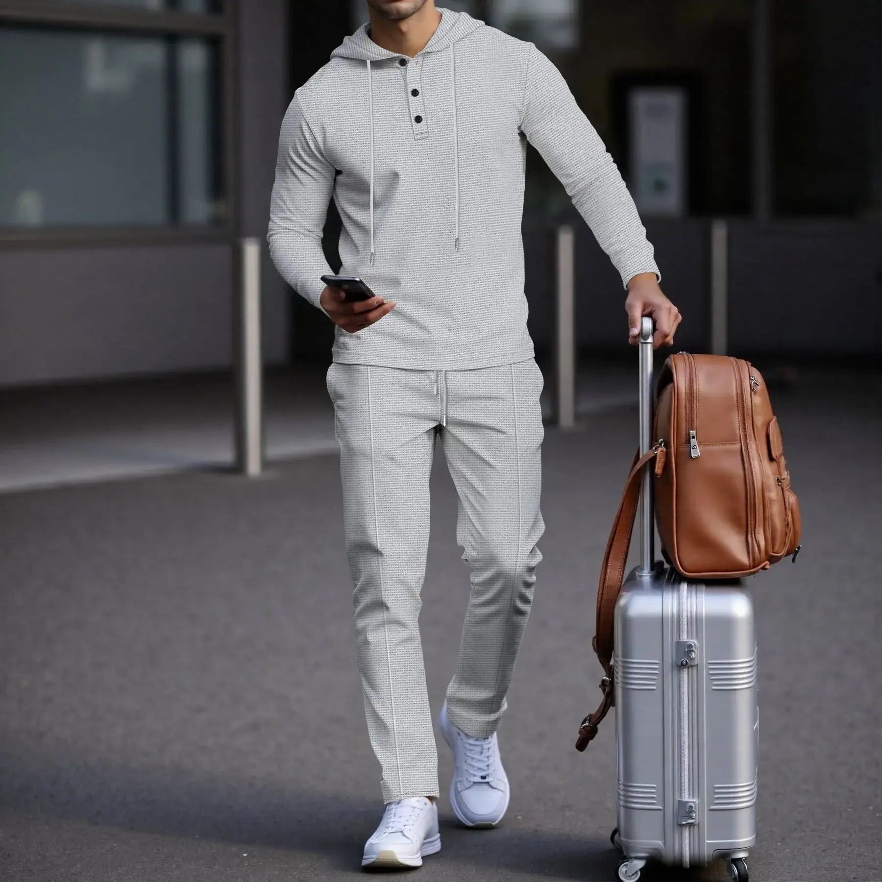 Manchester™ Set aus strukturiertem Baumwollstoff mit Kapuzenhoodie und Slim-Fit-Hose