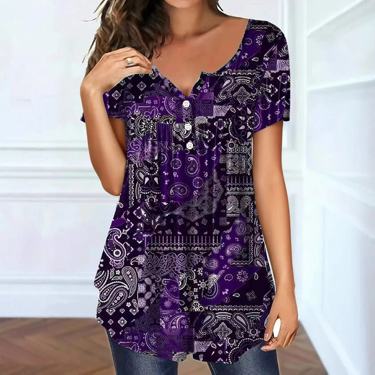 Bluse Ismera™ mit Paisleymuster, Ornamentalen Details und Lockerem Schnitt