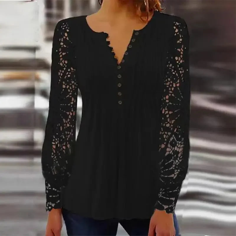 Bluse Verenice™ mit Transparenten Ärmeln aus Blumenspitze und Eleganten Brustfalten