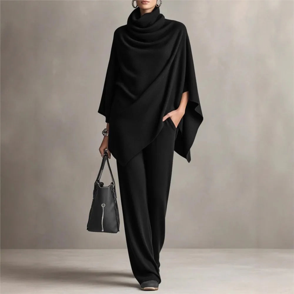 Irina™ Zweiteiler mit asymmetrischem Oberteil, drapiertem Kragen und weiter Hose