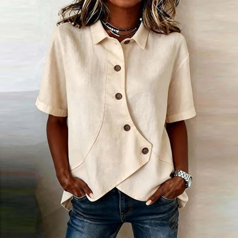 Celisse™ Bluse Mit Asymmetrischem Schnitt Und Knopfleiste