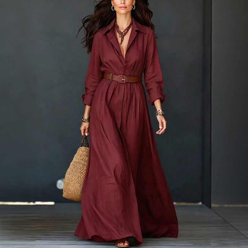 Delfina™ Kleid mit Elegantem Kragen, Dezenten Knöpfen und Gürtel als Geschenk