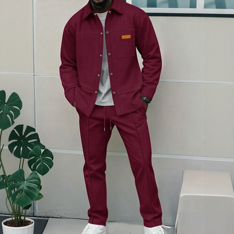 Vercelli™ Set aus Strukturiertem Stoff mit Langarmhemd und Gerade Geschnittener Hose