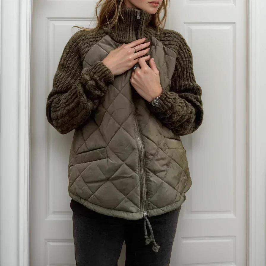 Norwegische weichgesteppte Jacke mit Strickdetails / Europäisches Design, das Stil verkörpert!