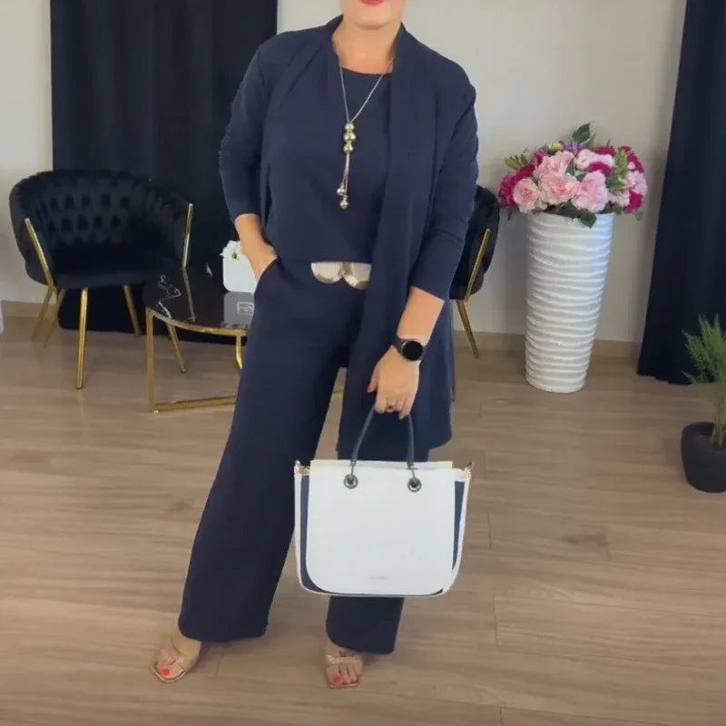 Evanna™ Set mit Basic-Shirt, Langem Cardigan und Gerade Geschnittener Hose / Diskrete Eleganz, die Selbstvertrauen Ausstrahlt!