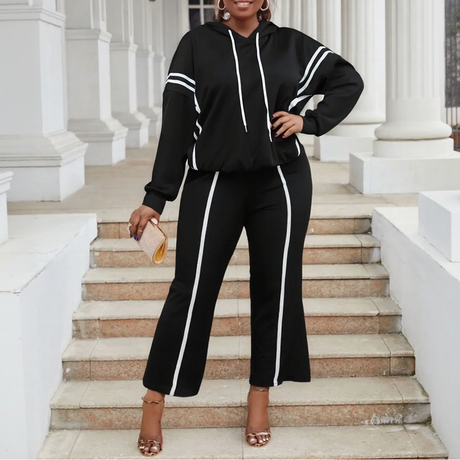 StreamLine™ Set aus kuscheligem Premium-Sweatshirtstoff mit Verlängernden Streifen und Lockerem Schnitt / Stilvolle Ausstrahlung ohne auf Komfort zu Verzichten!