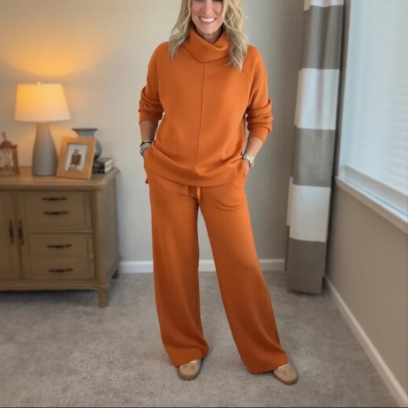 AlpenBliss™ - Set mit Thermischer Rollkragenbluse und Bequemer, Gerader Hose / Elegantes Design, das Sie Warm Durch die Kalte Jahreszeit Begleitet