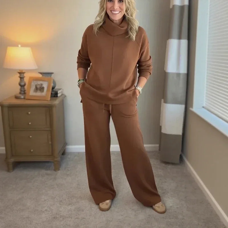 AlpenBliss™ - Set mit Thermischer Rollkragenbluse und Bequemer, Gerader Hose / Elegantes Design, das Sie Warm Durch die Kalte Jahreszeit Begleitet