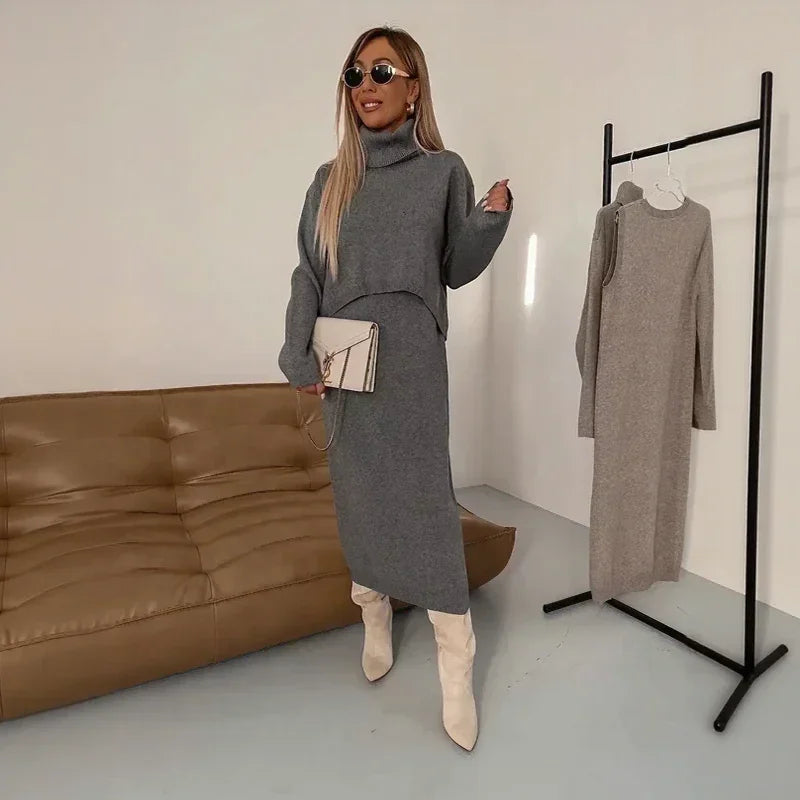 Winter Harmonie™ Grobstrick-Set mit Oversize-Bluse und Midirock / Die Schönheit des Winters in ihrer reinsten Form!