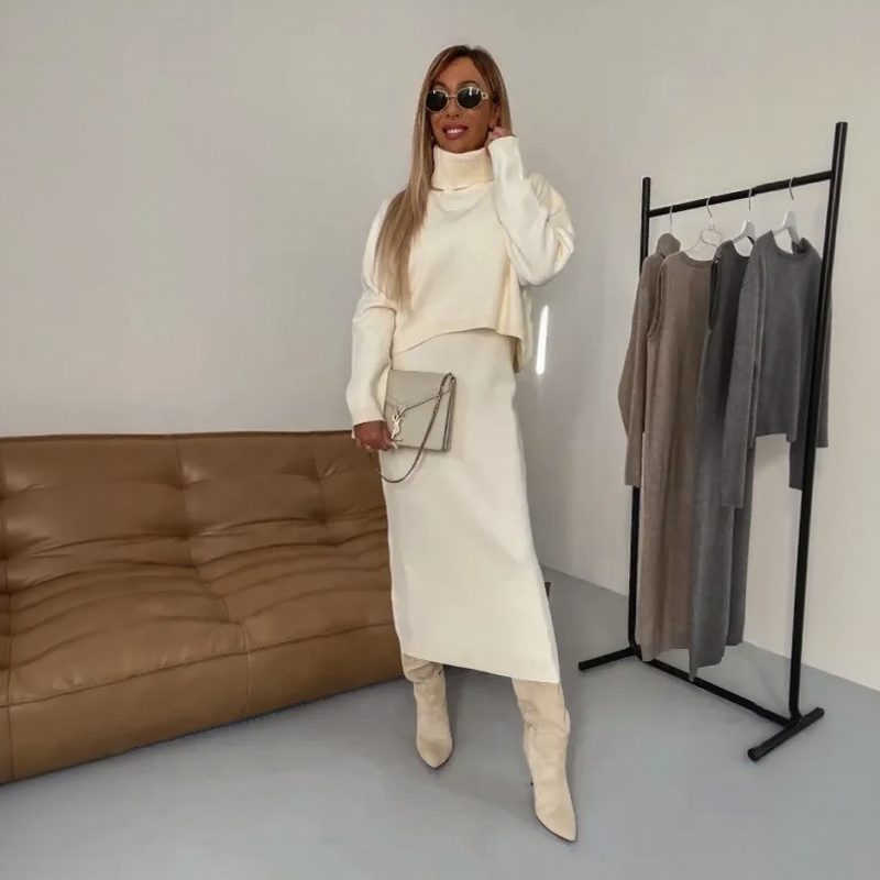 Winter Harmonie™ Grobstrick-Set mit Oversize-Bluse und Midirock / Die Schönheit des Winters in ihrer reinsten Form!