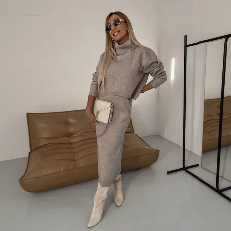 Winter Harmonie™ Grobstrick-Set mit Oversize-Bluse und Midirock / Die Schönheit des Winters in ihrer reinsten Form!