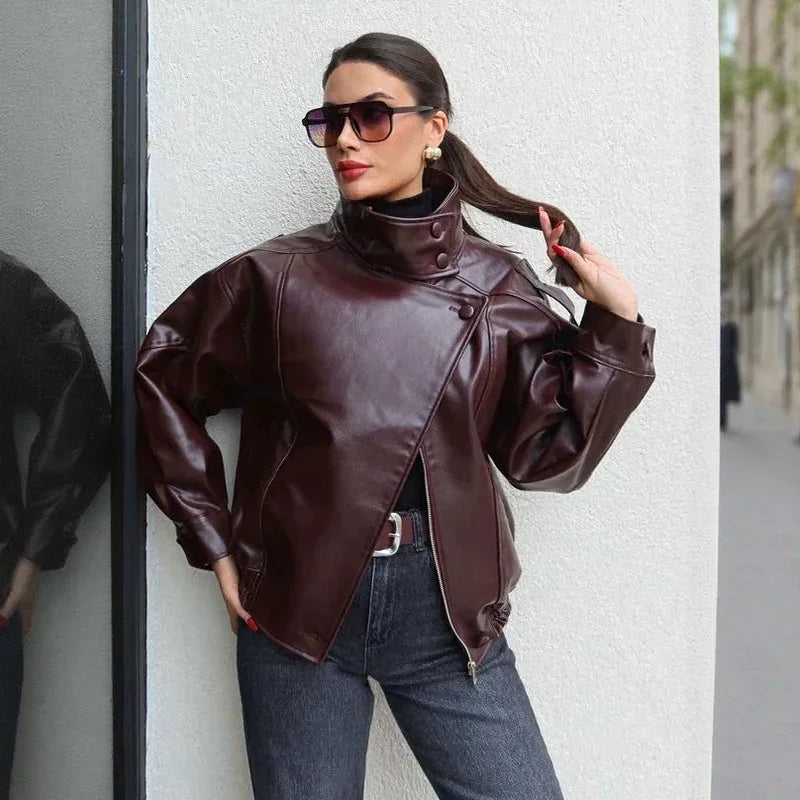 Obsidian™ Jacke aus Hochwertigem, Dickem Leder mit Strukturiertem Stehkragen